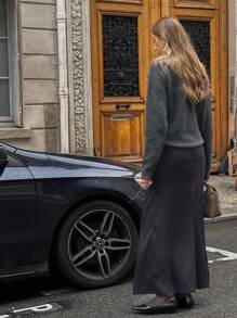 Chiquease Jupe imprimée décontractée taille haute ajustée à ourlet asymétrique pour femme, automne/hiver - Noir - Voir 2