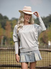 SHEIN LUNE Women's Casual Asymmetric Shoulder Slouchy Long Sleeve Sweatshirt Pullover Fall - Grey - View 5