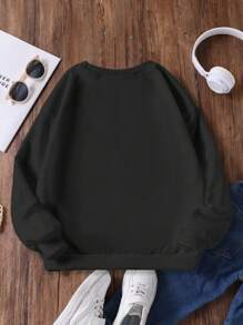 Sparklyn Áo nỉ cổ tròn in hình con cừu vui nhộn thường ngày cho bé gái tuổi mới lớn - màu đen - Xem 2