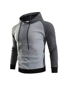 Manfinity Homme Sudadera informal con capucha y manga raglán de color contrastante con cordón ajustable para hombres talla grande para otoño, Sudadera con capucha de manga larga para salir, para regalos a amigos, esposo, novio - Multicolor - Ver 5