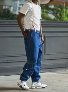 Manfinity Hypemode Men's Casual Washed Denim Bib Overalls