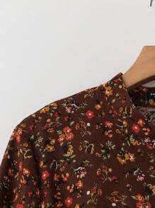 SHEIN LUNE 1 件大码女式碎花圆领长袖系带连体裤连衣裙，适合度假超长女装 - 彩色 - 查看 4