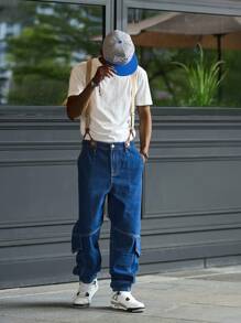 Manfinity Hypemode Men's Casual Washed Denim Bib Overalls