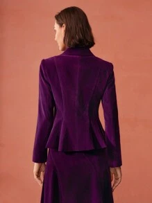 MOTF PREMIUM VELVET SOLID PEAK COLLAR FLOWY HEM BLAZER - Purple - View 3