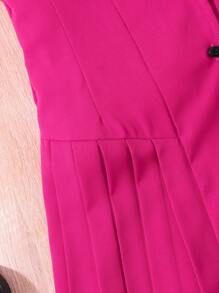 SHEIN Váy xếp ly tay bồng phong cách đại học Anh cho bé gái tuổi mới lớn màu khối - Hồng - Xem 8