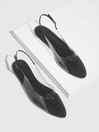 CUCCOO SZL Chaussures plates mode avec bout pointu noir et mélange de TPU transparent pour femmes