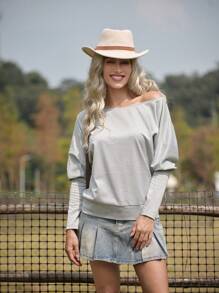 SHEIN LUNE Women's Casual Asymmetric Shoulder Slouchy Long Sleeve Sweatshirt Pullover Fall - Grey - View 6