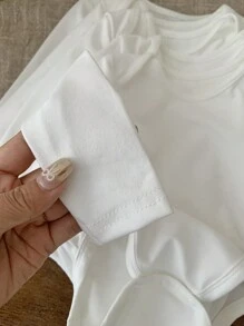 SHEIN LMoss Kids 5pcs/Set Newborn Baby Girls Cute White Long Sleeve Romper Set, Autumn/Winter