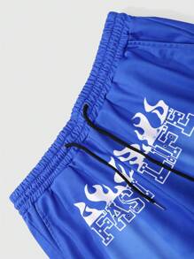 PAVTROS Manfinity Streetrush Men's Y2k Flare Sweatpants With Flame Print, Boyfriend Gift, Blue Street Wear Long Baggy Drawstring Sweatpants, For Husband, Boyfriend Gifts - Blue - View 3