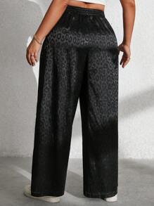 Flirla Quần dài rộng rãi có túi rút họa tiết da báo cỡ lớn - màu đen - Xem 3