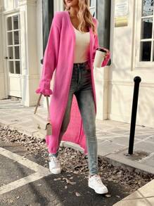 INAWLY Cárdigan casual de manga larga de punto acanalado de unicolor para mujer