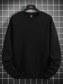 1pc Men's Fashion Casual Smiling Face Slogan Letter Print Crew Neck Fleece Sweatshirt, Autumn/Winter - Black - View 2