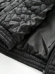 SHEIN SXY Plus Size Women Heart Quilted Padded Coat, Suitable For Fall & Winter, Date Night, Birthday, Bachelorette Party Outfit, Casual, Shopping, Streetwear, Going Out, Easy To Match & Looks Slim, Accent Your Body, Flatter The Figure