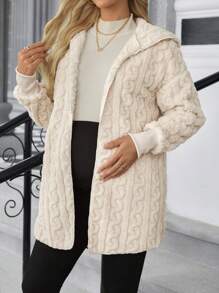 SHEIN Áo khoác hoodie lông mịn màu trơn, thời trang, thoải mái và ấm áp cho phụ nữ mang thai, cho bà bầu - Màu be - Xem 2