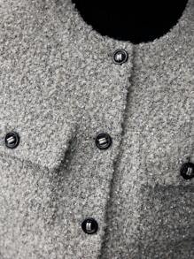 MOTF PREMIUM ABRIGO DE SOLAPA DE DETALLE BROCHE INDIVIDUAL SÓLIDO DE TWEED - Gris Claro - Ver 3