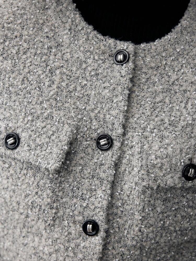TWEED SOLID FLAP DETAIL SINGLE BREASTED PLACKET COAT