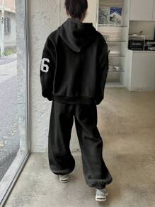 DAZY 女士连帽卫衣和抽绳下摆运动裤套装，休闲，女士两件套运动服套装，女士家居服套装