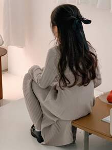 DAZY Tween Girl Fall Knitted Sweater Dress - Grey - View 6