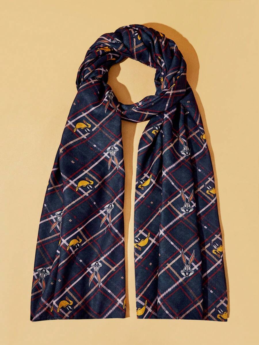 LOONEY TUNES X SHEIN 1pc Women's Full Print Scarf - Blue - View 1