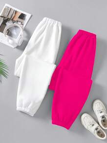 SHEIN Explorewe 2pcs Tween Girl 2024 Autumn/Winter Basic Heart Print Hoodie Sweatpants School Sports Casual Outfit - Multicolor - View 2