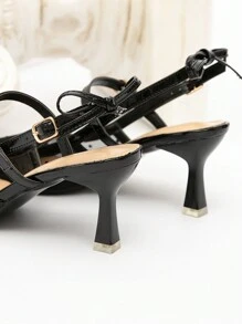 CUCCOO CHICEST 尖头细高跟鞋黑色波尔卡圆点网眼蝴蝶结露背优雅优雅女士高跟鞋 - 黑色 - 查看 8