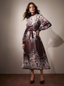 Anewsta Vestido largo con estampado floral elegante para mujeres, atuendo de mujer maxí para primavera-otoño - Multicolor - Ver 5