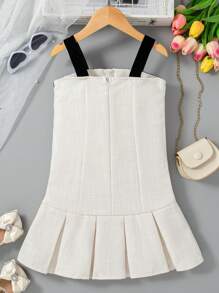 SHEIN 年輕女孩時尚夏季新款簡約細肩帶連身裙 - 白色 - 查看 2