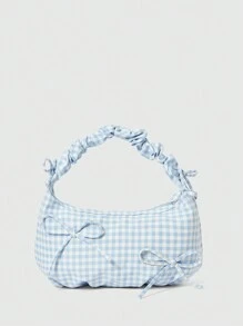 ROMWE Kawaii 1 件高品质大容量休闲单肩斜挎格子蝴蝶结褶皱手提包 - 彩色 - 查看 1