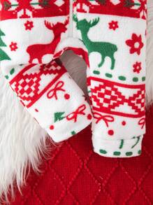 女婴圣诞雪人驯鹿印花长袖连帽连体衣，时尚休闲秋冬连体衣 - 綠色 - 查看 4