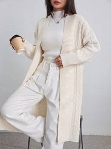 SHEIN Unity Loose Fit Wide Collar Button-Up Cardigan - Beige - View 3