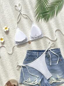 Bikini 2 mảnh gợi cảm cổ yếm và quần buộc dây bên hông phong cách mới cho nữ - trắng - Xem 2