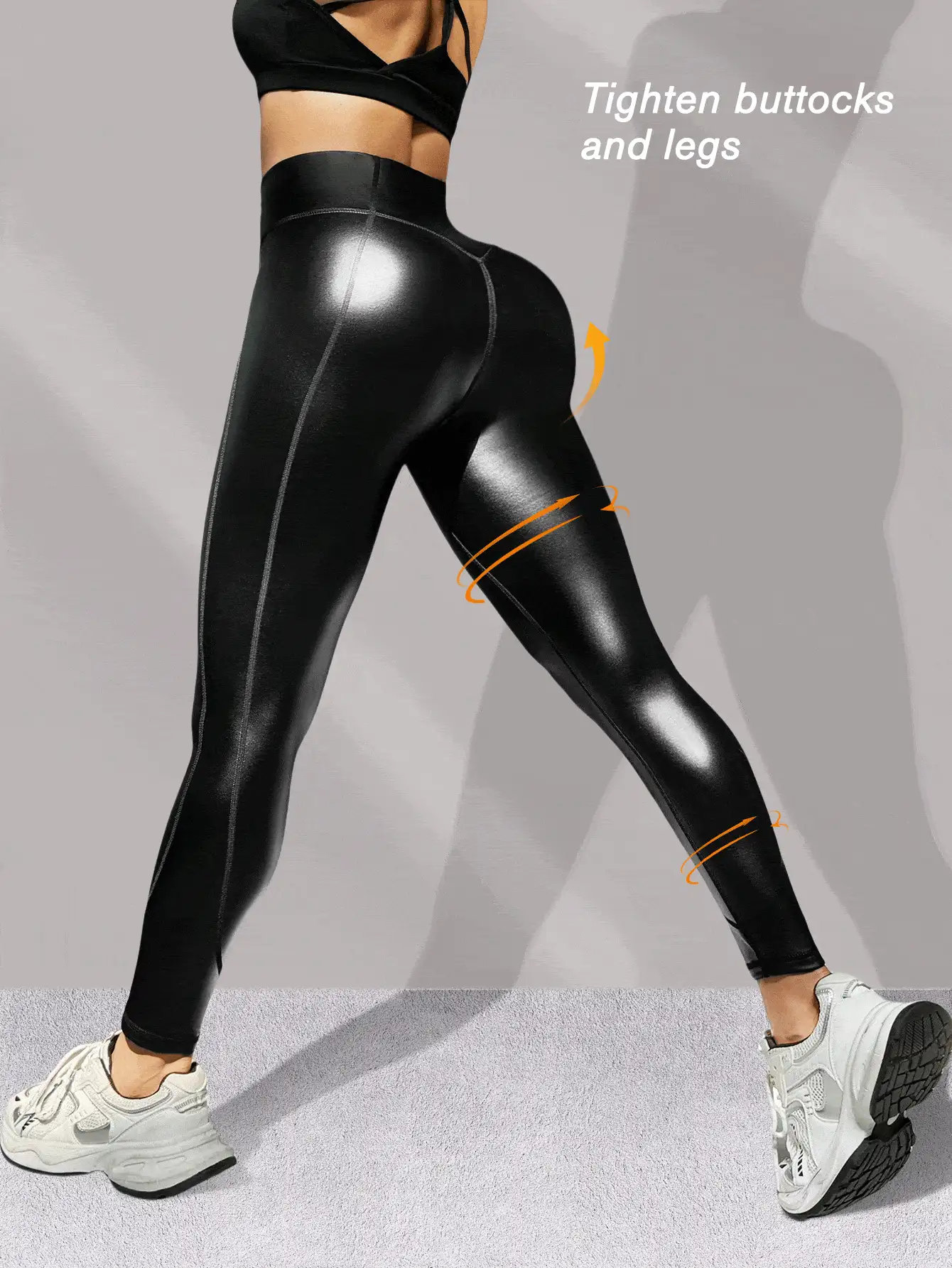 Gameset SHEIN Sport Leggings in finta pelle con fodera termica da donna, vita alta modellante, pantaloni da yoga caldi, antivento, a prova di squat e con controllo addominale, per corsa, allenamento e abbigliamento casual invernale - nero - Visualizzare 4