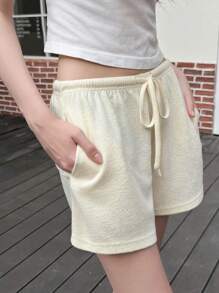 Jouncy Women's Solid Color Drawstring Waist Loose Casual Shorts - Yellow - View 7