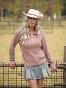 LanaWest 1 pieza Suéter de punto casual con cremallera media de mujer para ropa de Año Nuevo