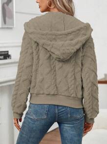 SHEIN LUNE Áo khoác trùm đầu mềm mại, màu trơn, họa tiết đơn giản, thu/đông - Màu nâu  Mocha - Xem 2