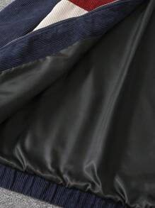 Manfinity VCAY Áo khoác dài tay ve vá vải gân, áo khoác màu xanh navy đơn giản có khóa kéo, thích hợp cho mùa thu đi chơi, quà tặng cho bạn bè, chồng, bạn trai - Nhiều màu - Xem 7