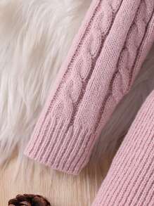 SHEIN Vintaside Kids Baby Girl Solid Color Turtleneck Long Sleeve Sweater Dress, Toddler Knit Winter Mauve, Pink, Autumn, Elegant Cute, Sweet, Family Matching Birthday - Dusty Pink - View 5