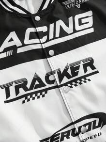 Manfinity VCAY Plus Size Men's Loose Woven Long Sleeve Baseball Jacket, Race Car Street Wear Graphic Color Block Lightweight Jacket, For Friends, Husband, Boyfriend Gifts, For Fall Winter - Multicolor - View 6