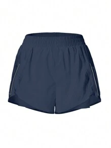 Gameset SHEIN Sport Quần short thể thao tối giản cạp chun cho nữ, mặc thường ngày, quần short tập gym, quần short đi xe đạp - Màu xanh hải quân - Xem 3
