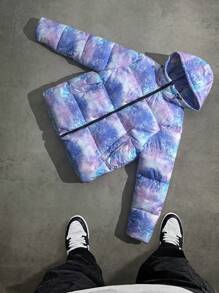 Manfinity EMRG Men's Starry Sky Tie-Dye Pattern Long Sleeve Hooded Casual Padded Coat, Autumn/Winter - Multicolor - View 1