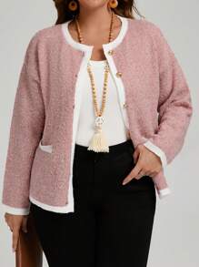 Áo khoác Cardigan cỡ lớn có viền tương phản, trang phục thường ngày, thu/đông - Bụi hồng - Xem 6