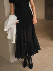 Anewsta 女士纯色简约日常网眼毛衣裙