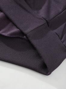 Manfinity EMRG 2pcs Men's Dark Purple Autumn Streetwear Tracksuit,Printed Hooded Sweatshirt And Drawstring Flared Pants Outfit Set,Work Casual Halloween Clothes - Violet Purple - View 5