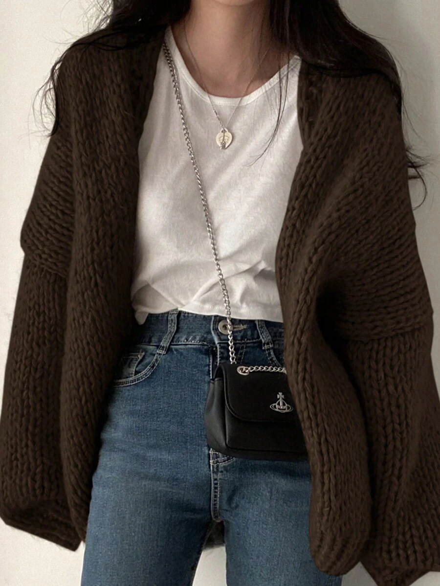 DAZY Women's Solid Color Long Sleeve Minimalist Knitted Cardigan, Casual For Daily Wear,Fall Women Clothes Jacket