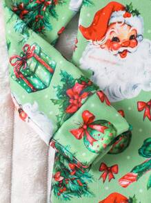 圣诞老人与礼盒印花长袖连体紧身睡衣套装（适合婴儿男孩，秋冬季） - 綠色 - 查看 4