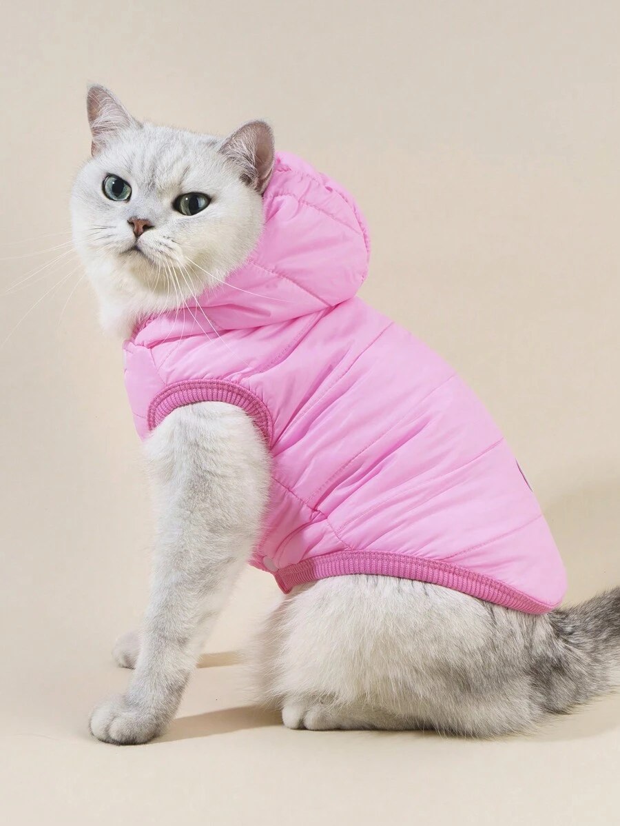 PETSIN 纯色连帽宠物夹克,休闲日常宠物猫用品 - 粉色 - 查看 1