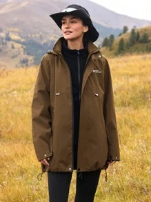 In My Nature 女士休闲日常拉链连帽户外雨衣夹克，秋季 - 棕色 - 查看 8