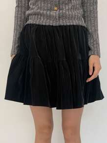 DAZY Women Elastic Waist Split A-Line Mini Skirt - Black - View 3
