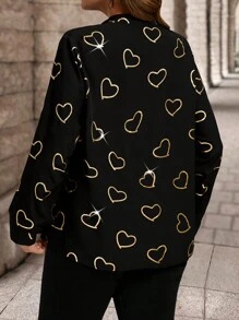 Plus Size Woven Heart Hot Stamping Crew Neck Long Sleeve Shirt, Autumn/Winter