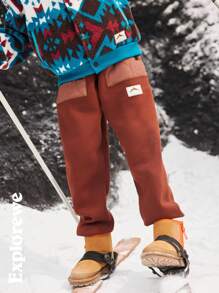 SHEIN Tween Boy Color-Block Splicing Pockets Warm Sweatpants For Autumn/Winter